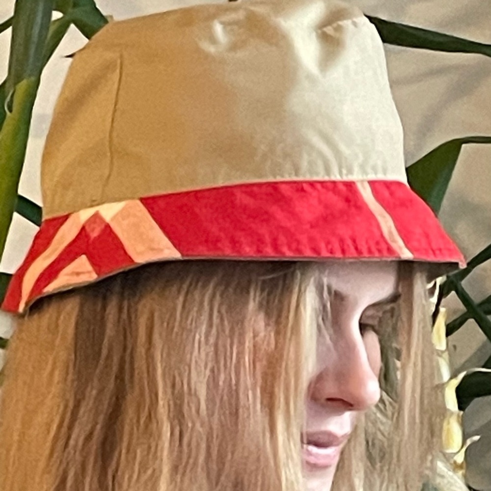 Burberry Tan and Red Bucket Hat
